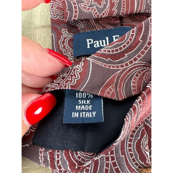 Paul Fredrick Mens Silk Paisley Tie In Rich Burgundy & White Pattern Holiday - Picture 5 of 5